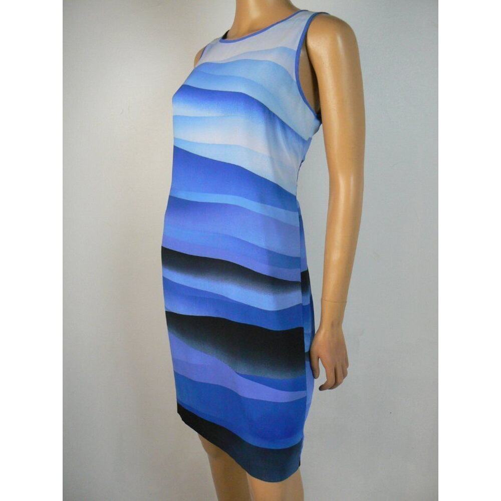 $139 Vince Camuto Blue Ombre Stripe Sleeveless Chiffon Shift Dress 8 NEW V253